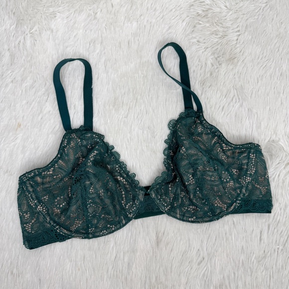 SOMA / emerald teal green lace unlined plunge bra / 36DD - Picture 1 of 5